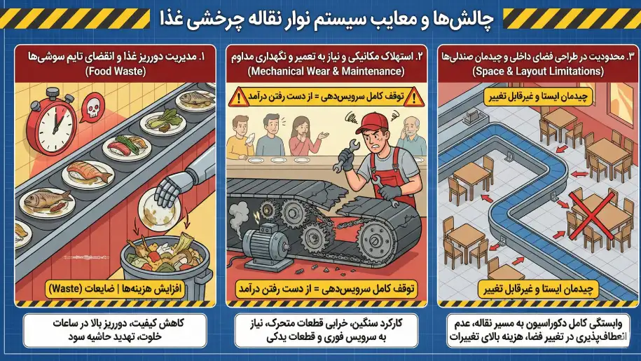 چالشها و معایب سیستم نوار نقاله چرخشی غذا
