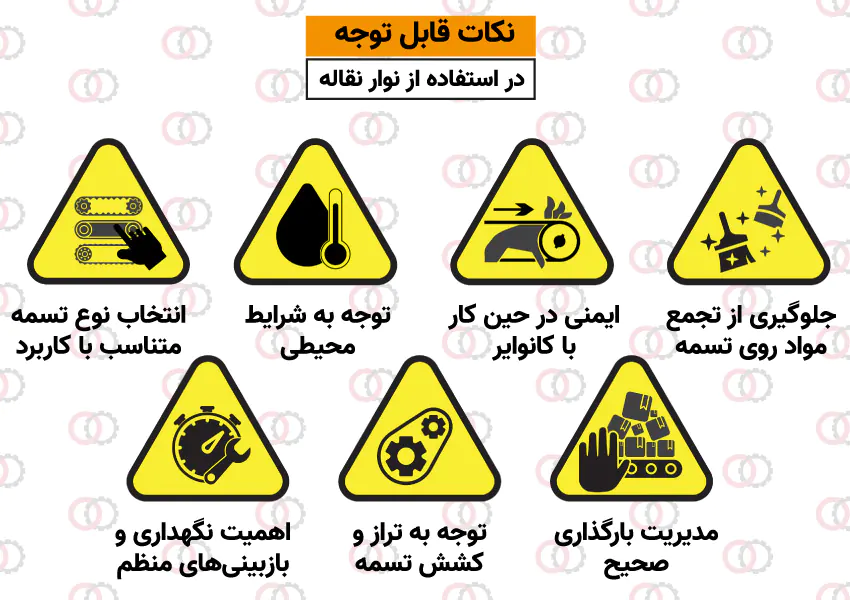 نکات قابل توجه به‌هنگام استفاده از نوار نقاله 