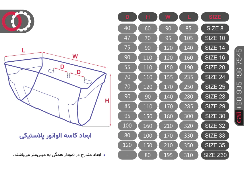 کاسه الواتور پلاستیکی در ابعاد مختلف