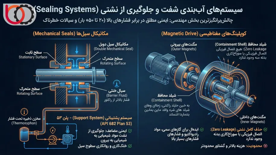 سیستم‌های آب‌بندی شفت و جلوگیری از نشتی (Sealing Systems)