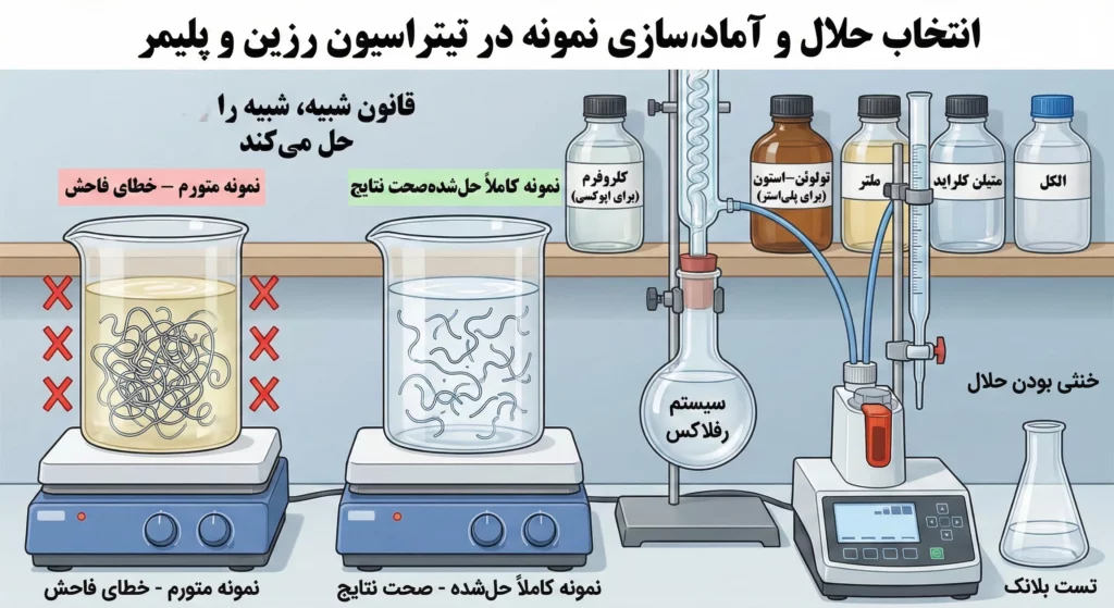 انتخاب حلال و آماده‌سازی نمونه در تیتراسیون رزین و پلیمر